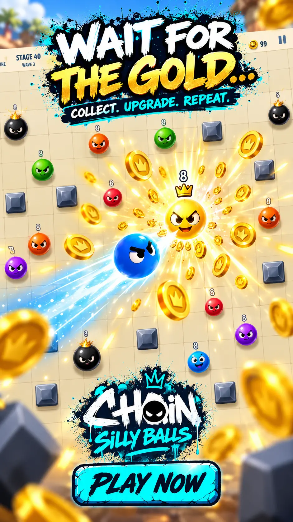 CHAIN: Silly Balls — collecting Gold from a chained ball during a stage