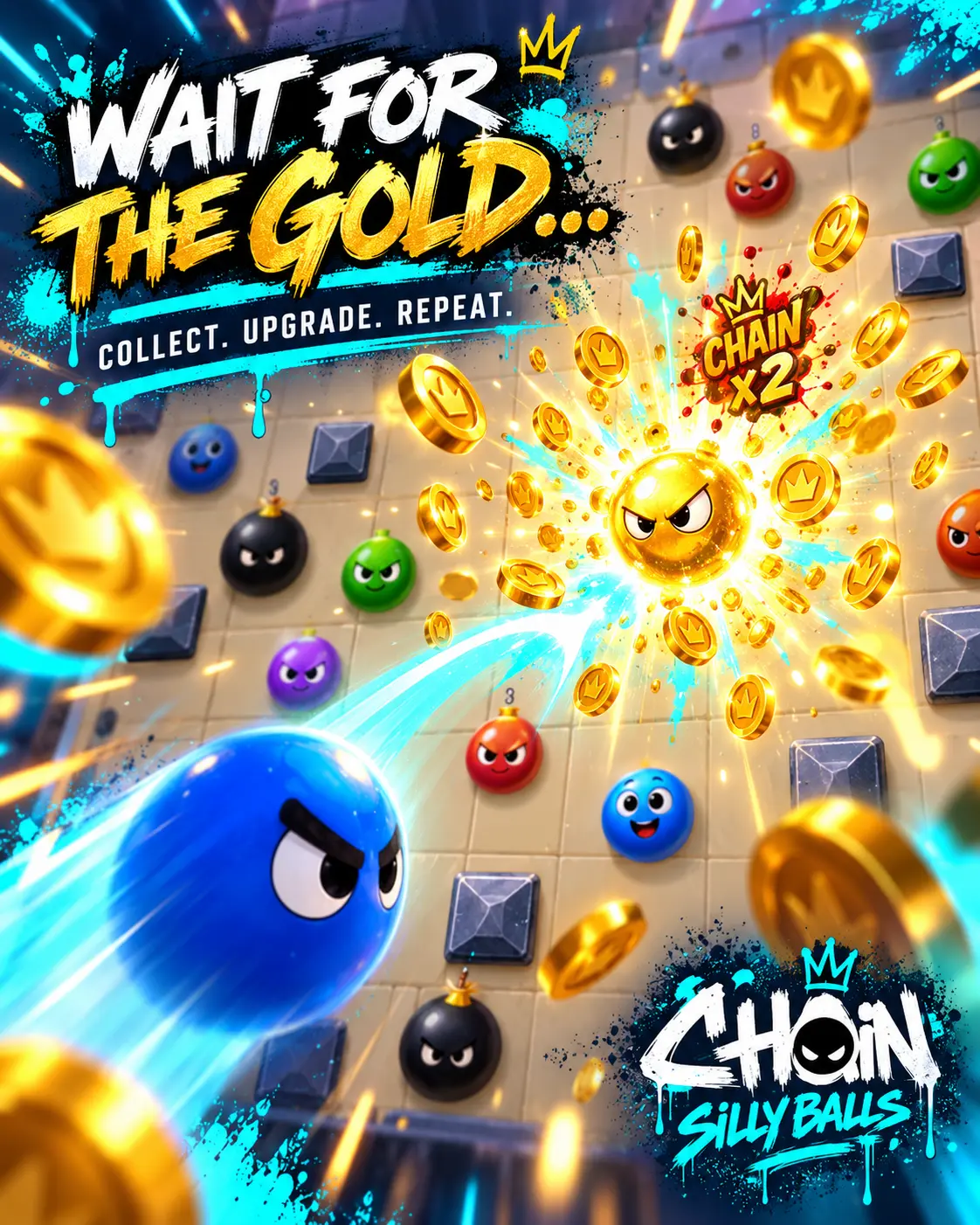 CHAIN: Silly Balls — Wait for the Gold promotional artwork with coins bursting around the ball